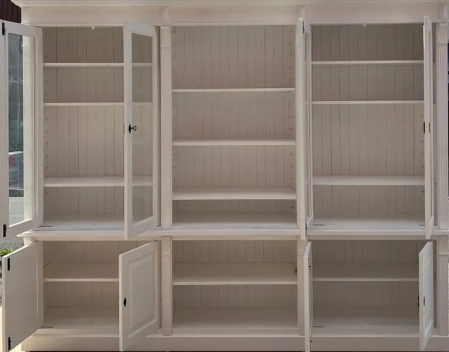Casa Padrino Landhausstil Schrank Weiß 286 x 51 x H. 228 cm - Massivholz Bücherschrank - Wohnzimmerschrank - Regalschrank - Büroschrank - Landhausstil Möbel