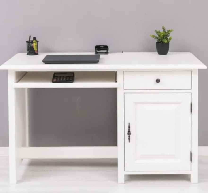 Casa Padrino Landhausstil Schreibtisch Weiß 130 x 60 x H. 78 cm - Massivholz Sekretär im Landhausstil - Büro Möbel - Massivholz Möbel - Landhausstil Möbel