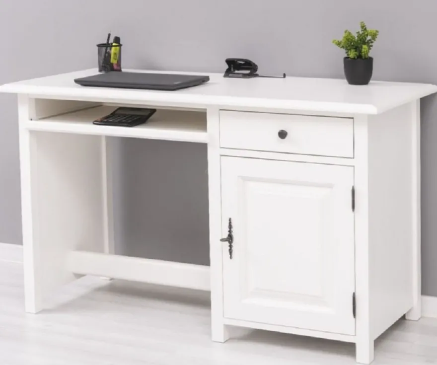 Casa Padrino Landhausstil Schreibtisch Weiß 130 x 60 x H. 78 cm - Massivholz Sekretär im Landhausstil - Büro Möbel - Massivholz Möbel - Landhausstil Möbel
