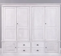 Casa Padrino Landhausstil Schlafzimmerschrank Hellgrau 232 x 59 x H. 197 cm - Massivholz Kleiderschrank mit 6 Türen und 4 Schubladen - Massivholz Schlafzimmer Möbel im Landhausstil