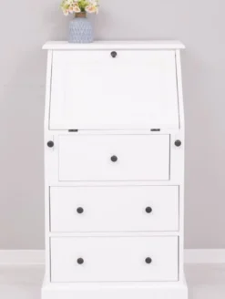 Casa Padrino Landhausstil Sekretär Kommode Weiß 65 x 45 x H. 110 cm - Massivholz Schrank mit 5 Schubladen - Massivholz Möbel - Landhausstil Möbel