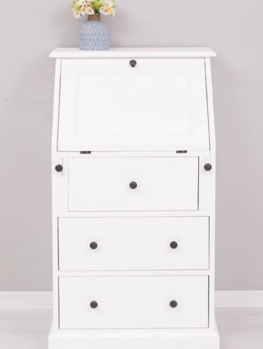 Casa Padrino Landhausstil Sekretär Kommode Weiß 65 x 45 x H. 110 cm - Massivholz Schrank mit 5 Schubladen - Massivholz Möbel - Landhausstil Möbel