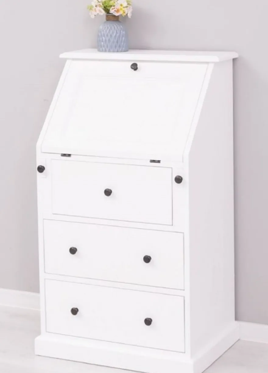 Casa Padrino Landhausstil Sekretär Kommode Weiß 65 x 45 x H. 110 cm - Massivholz Schrank mit 5 Schubladen - Massivholz Möbel - Landhausstil Möbel