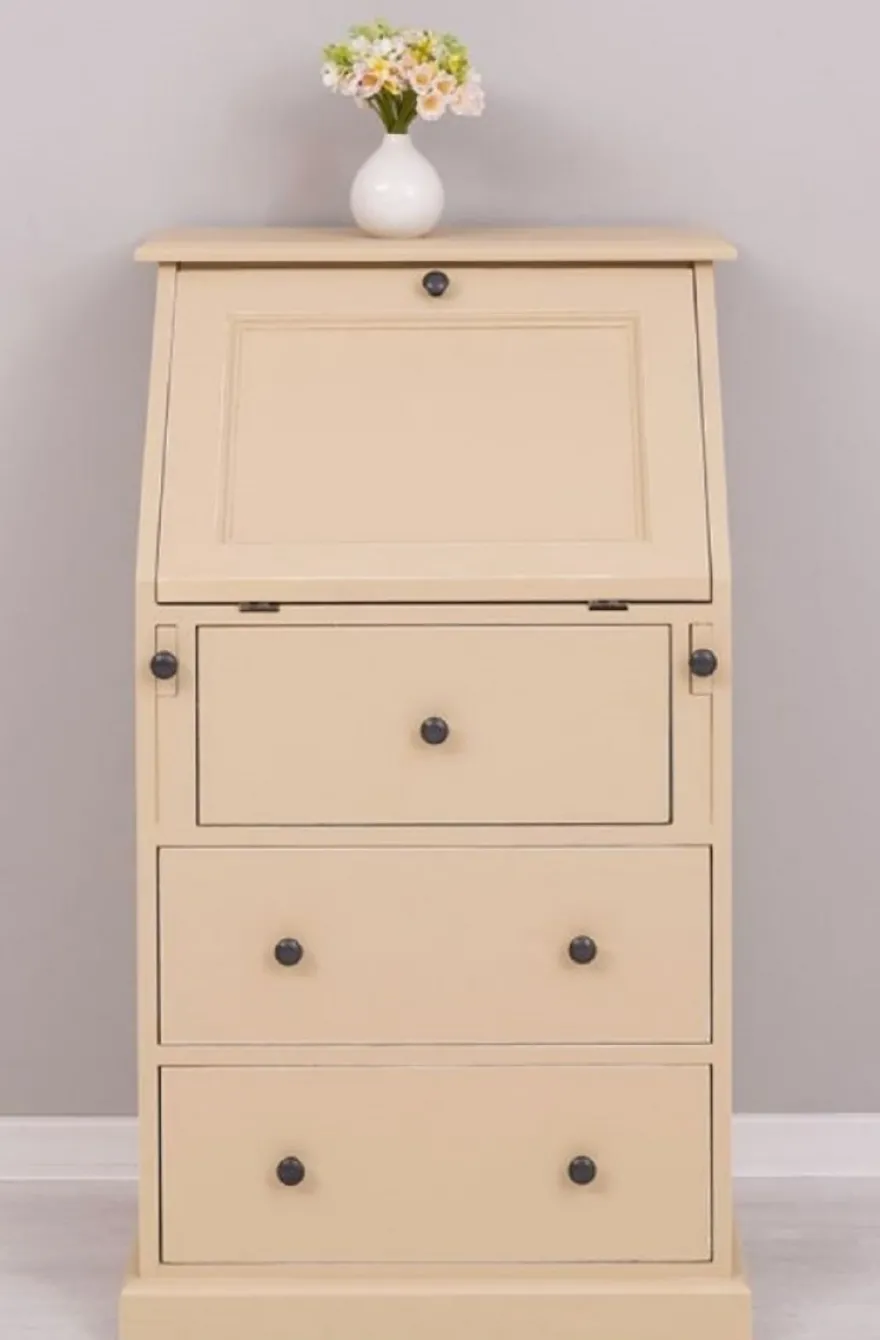 Casa Padrino Landhausstil Sekretär Kommode Beige 65 x 45 x H. 110 cm - Massivholz Schrank mit 5 Schubladen - Massivholz Möbel - Landhausstil Möbel