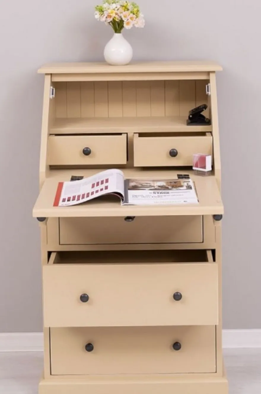 Casa Padrino Landhausstil Sekretär Kommode Beige 65 x 45 x H. 110 cm - Massivholz Schrank mit 5 Schubladen - Massivholz Möbel - Landhausstil Möbel