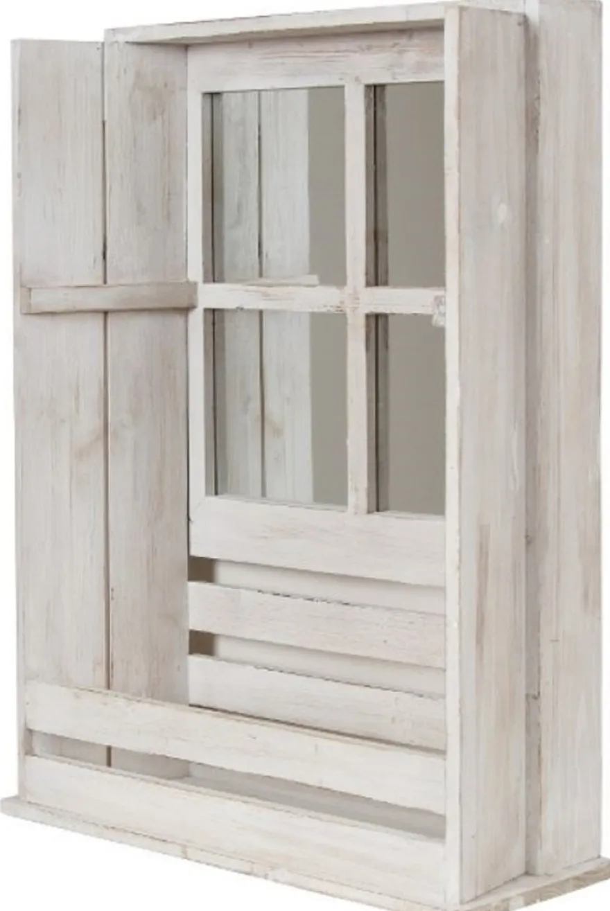 Casa Padrino Landhausstil Shabby Chic Wandhängeschrank Antik Weiß 44 x 17 x H. 59 cm - Handgefertigter Hängeschrank mit Spiegel