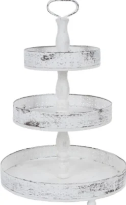 Casa Padrino Landhausstil Shabby Chic Etagere 3-Stufig Antik Weiß Ø 40 x H. 66 cm - Gastronomie Accessoires