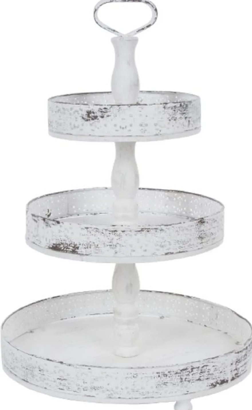 Casa Padrino Landhausstil Shabby Chic Etagere 3-Stufig Antik Weiß Ø 40 x H. 66 cm - Gastronomie Accessoires
