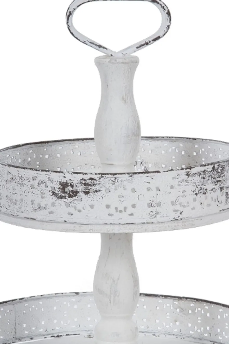 Casa Padrino Landhausstil Shabby Chic Etagere 3-Stufig Antik Weiß Ø 40 x H. 66 cm - Gastronomie Accessoires