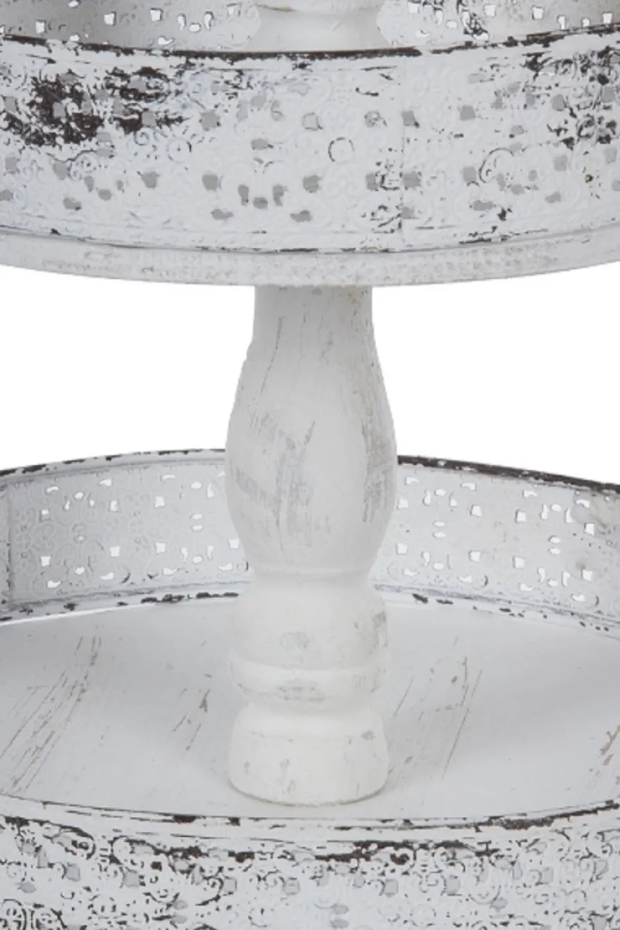 Casa Padrino Landhausstil Shabby Chic Etagere 3-Stufig Antik Weiß Ø 40 x H. 66 cm - Gastronomie Accessoires