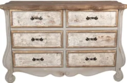 Casa Padrino Landhausstil Shabby Chic Kommode mit 6 Schubladen Grau / Beige / Gold / Braun 135 x 41 x H. 89 cm - Landhausstil Möbel - Shabby Chic Möbel - Landhausstil Einrichtung