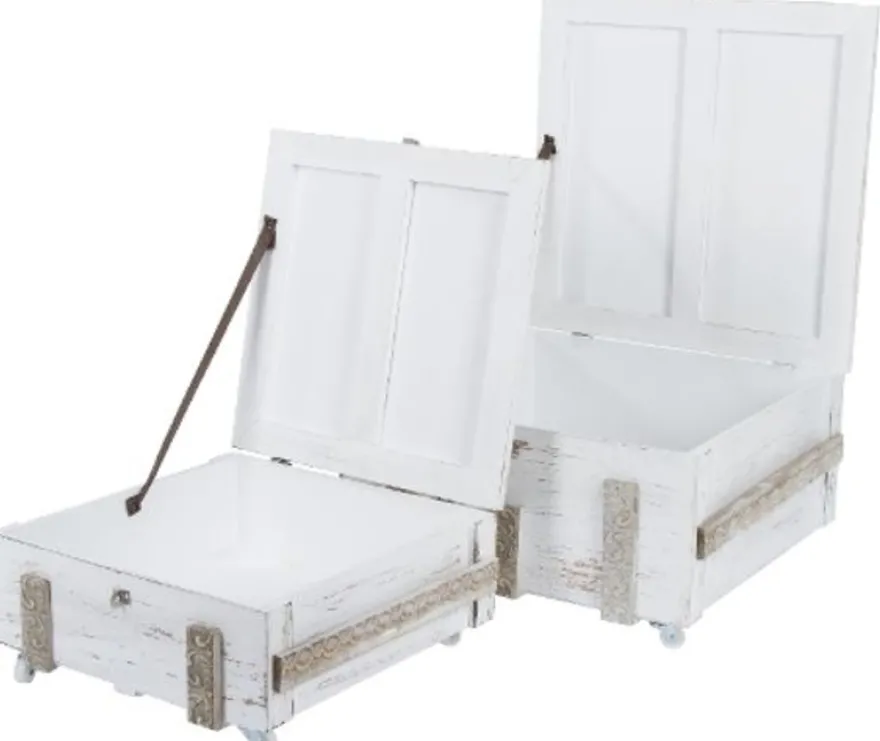 Casa Padrino Landhausstil Shabby Chic Holztruhen 2er Set Antik Weiß - Wohnzimmer Deko