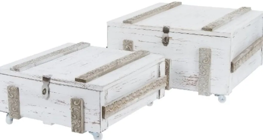 Casa Padrino Landhausstil Shabby Chic Holztruhen 2er Set Antik Weiß - Wohnzimmer Deko