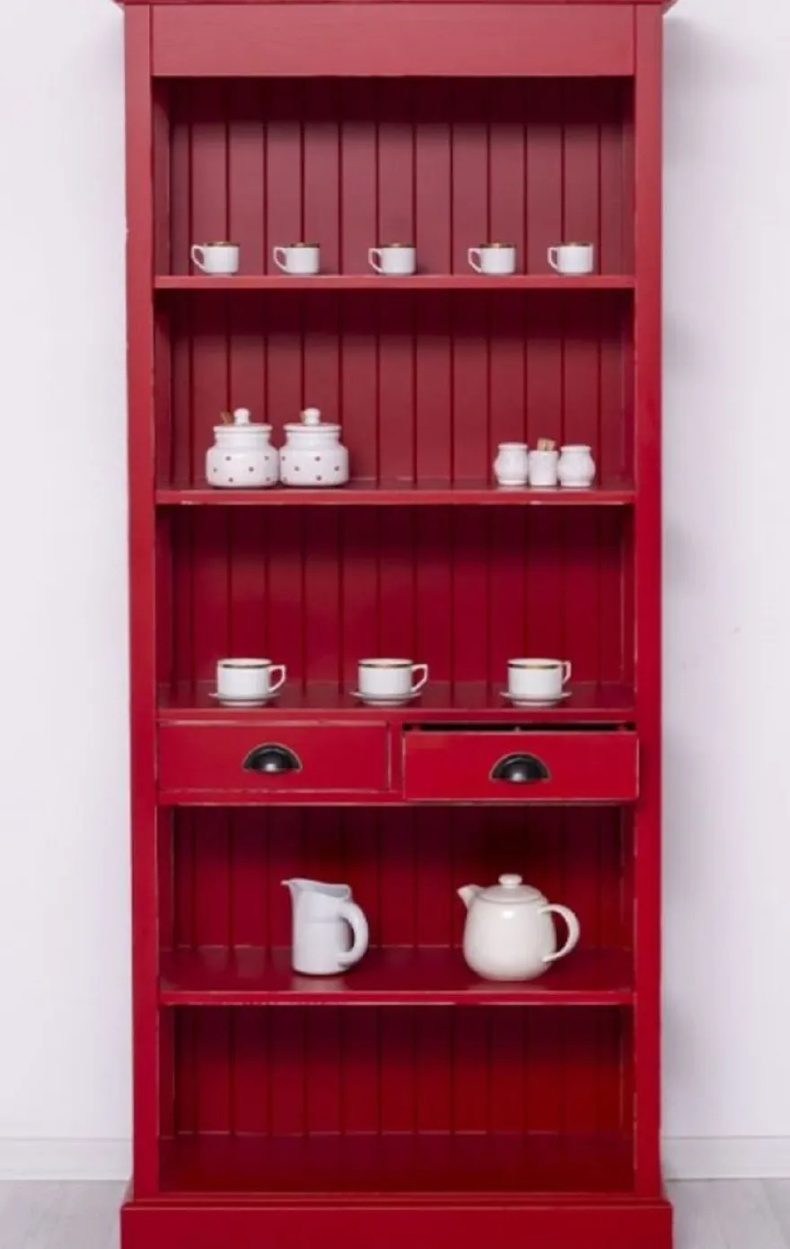 Casa Padrino Landhausstil Shabby Chic Schrank Antik Rot 91 x 39 x H. 197 cm - Landhausstil Esszimmer Schrank - Massivholz Möbel - Landhausstil Shabby Chic Möbel