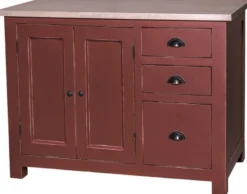 Casa Padrino Landhausstil Shabby Chic Küchenschrank Antik Bordeauxrot / Naturfarben 120 x 65 x H. 90 cm - Küchen Unterschrank mit 2 Türen und 3 Schubladen