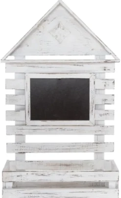 Casa Padrino Landhausstil Shabby Chic Wandhängeschrank Antik Weiß 60 x 21 x H. 38 cm - Handgefertigter Hängeschrank mit Kreidetafel