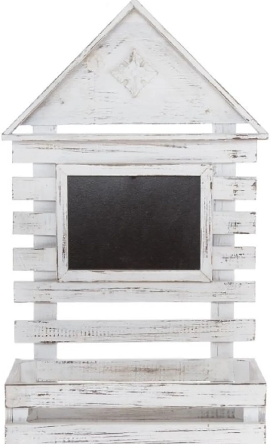 Casa Padrino Landhausstil Shabby Chic Wandhängeschrank Antik Weiß 60 x 21 x H. 38 cm - Handgefertigter Hängeschrank mit Kreidetafel