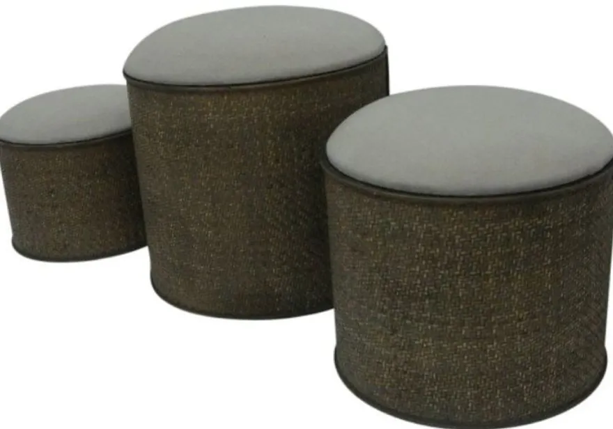 Casa Padrino Landhausstil Sitzblock 3er Set - Handgefertigte Sitzhocker mit Stauraum in Dunkelbraun und Beige, Ø 31/36/41 cm