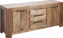 Casa Padrino Landhausstil Sideboard Naturfarben 175 x 50 x H. 76 cm - Massivholz Schrank mit 2 Türen und 3 Schubladen - Wohnzimmer Möbel