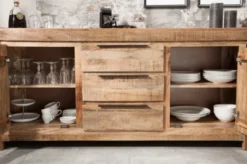 Casa Padrino Landhausstil Sideboard Naturfarben 175 x 50 x H. 76 cm - Massivholz Schrank mit 2 Türen und 3 Schubladen - Wohnzimmer Möbel