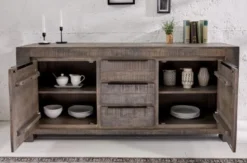 Casa Padrino Landhausstil Sideboard Grau 175 x 50 x H. 76 cm - Massivholz Schrank mit 2 Türen und 3 Schubladen - Wohnzimmer Möbel