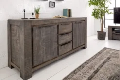 Casa Padrino Landhausstil Sideboard Grau 175 x 50 x H. 76 cm - Massivholz Schrank mit 2 Türen und 3 Schubladen - Wohnzimmer Möbel