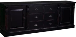 Casa Padrino Landhausstil Sideboard Antik Schwarz / Lila 219 x 51 x H. 78 cm - Massivholz Schrank mit 2 Türen und 6 Schubladen - Landhausstil Massivholz Möbel