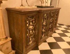 Casa Padrino Landhausstil Sideboard Antik Braun 210 x 50 x H. 100 cm - Massivholz Schrank mit 4 verspiegelten Türen - Landhausstil Möbel