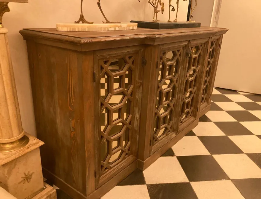 Casa Padrino Landhausstil Sideboard Antik Braun 210 x 50 x H. 100 cm - Massivholz Schrank mit 4 verspiegelten Türen - Landhausstil Möbel