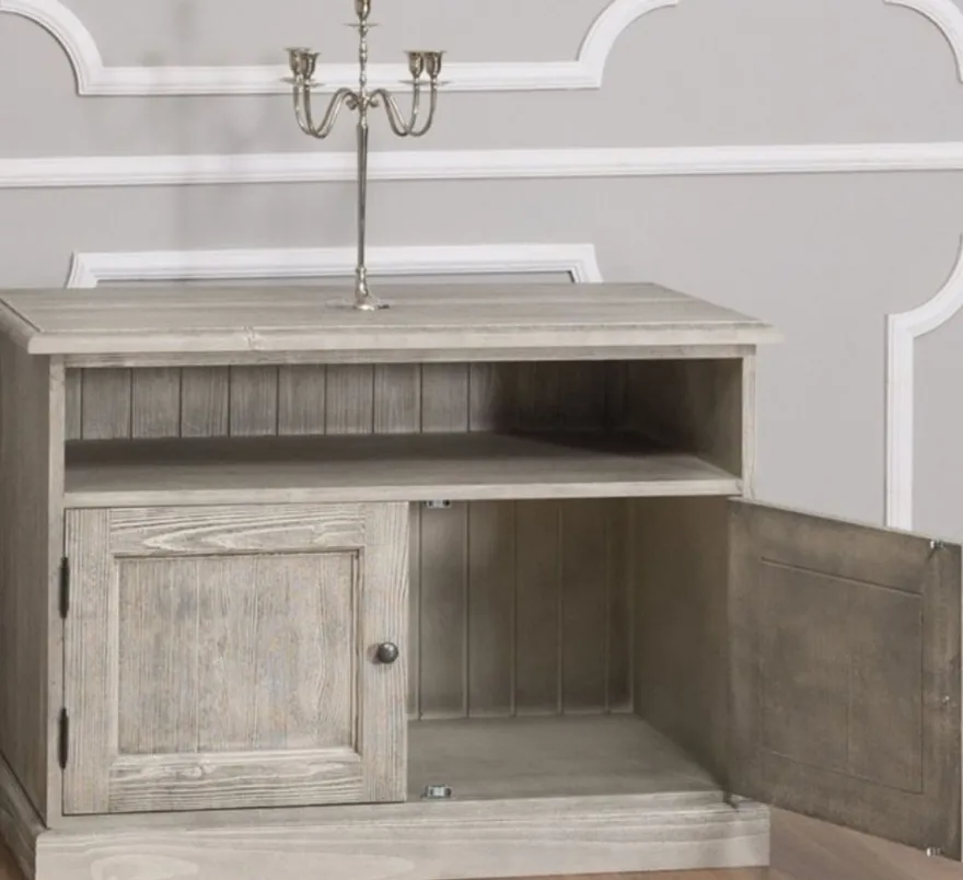 Casa Padrino Landhausstil Sideboard mit 2 Türen Grau 100 x 53 x H. 71 cm - Massivholz Fernsehschrank - Wohnzimmerschrank - Möbel im Landhausstil