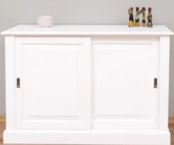 Casa Padrino Landhausstil Sideboard Weiß 135 x 55 x H. 100 cm - Massivholz Schrank mit 2 Schiebetüren - Landhausstil Möbel