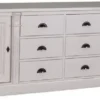 Casa Padrino Landhausstil Sideboard Antik Grau / Cremefarben 219 x 51 x H. 78 cm - Massivholz Schrank mit 2 Türen und 6 Schubladen - Landhausstil Massivholz Möbel