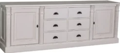 Casa Padrino Landhausstil Sideboard Antik Grau / Cremefarben 219 x 51 x H. 78 cm - Massivholz Schrank mit 2 Türen und 6 Schubladen - Landhausstil Massivholz Möbel