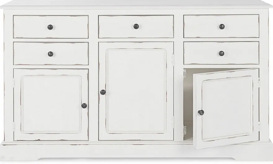 Casa Padrino Landhausstil Sideboard Antik Weiß 145 x 40 x H. 85 cm - Landhausstil Schrank mit 3 Türen und 5 Schubladen - Landhausstil Möbel - Landhausstil Einrichtung