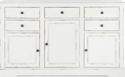 Casa Padrino Landhausstil Sideboard Antik Weiß 145 x 40 x H. 85 cm - Landhausstil Schrank mit 3 Türen und 5 Schubladen - Landhausstil Möbel - Landhausstil Einrichtung