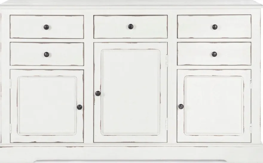 Casa Padrino Landhausstil Sideboard Antik Weiß 145 x 40 x H. 85 cm - Landhausstil Schrank mit 3 Türen und 5 Schubladen - Landhausstil Möbel - Landhausstil Einrichtung