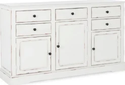 Casa Padrino Landhausstil Sideboard Antik Weiß 145 x 40 x H. 85 cm - Landhausstil Schrank mit 3 Türen und 5 Schubladen - Landhausstil Möbel - Landhausstil Einrichtung