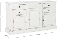 Casa Padrino Landhausstil Sideboard Antik Weiß 145 x 40 x H. 85 cm - Landhausstil Schrank mit 3 Türen und 5 Schubladen - Landhausstil Möbel - Landhausstil Einrichtung