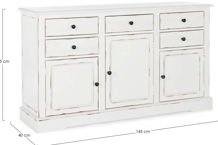 Casa Padrino Landhausstil Sideboard Antik Weiß 145 x 40 x H. 85 cm - Landhausstil Schrank mit 3 Türen und 5 Schubladen - Landhausstil Möbel - Landhausstil Einrichtung