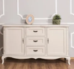 Casa Padrino Landhausstil Sideboard mit 2 Türen und 3 Schubladen Antik Hellgrau 158 x 48 x H. 89 cm - Landhausstil Möbel
