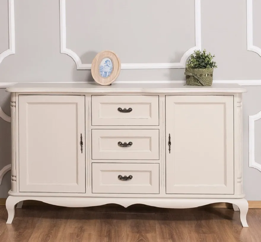 Casa Padrino Landhausstil Sideboard mit 2 Türen und 3 Schubladen Antik Hellgrau 158 x 48 x H. 89 cm - Landhausstil Möbel