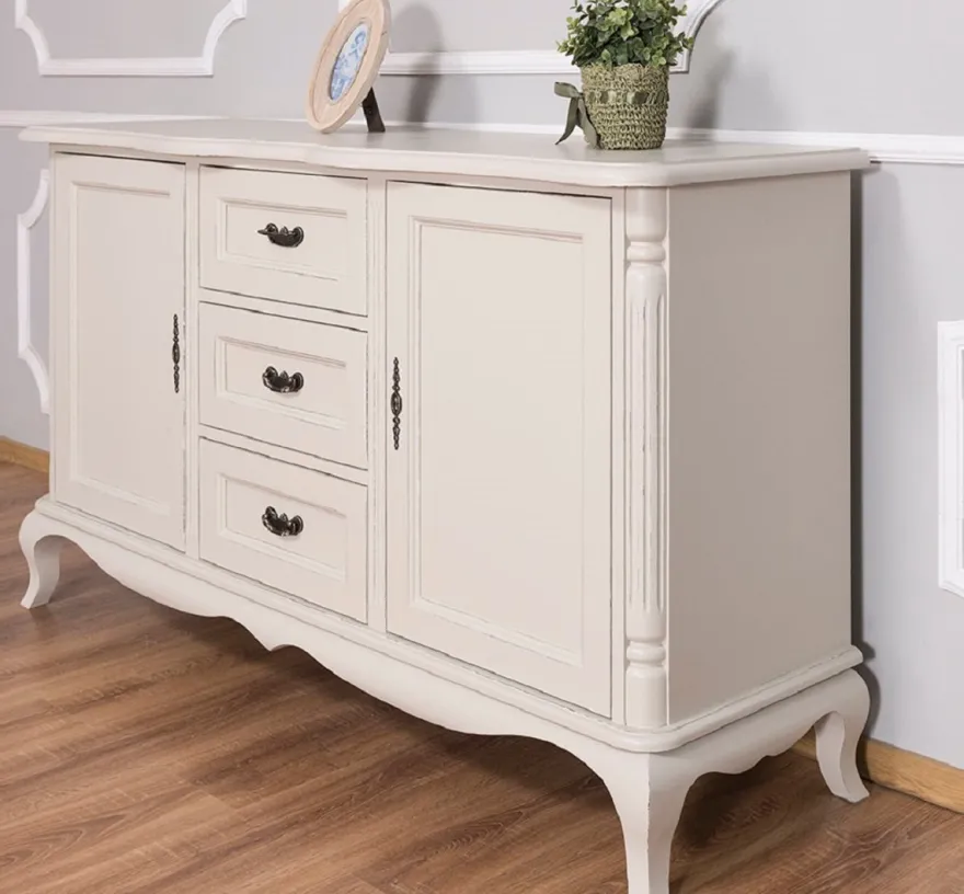 Casa Padrino Landhausstil Sideboard mit 2 Türen und 3 Schubladen Antik Hellgrau 158 x 48 x H. 89 cm - Landhausstil Möbel
