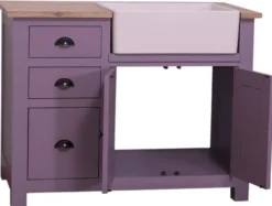 Casa Padrino Landhausstil Spülenschrank mit 2 Türen und 3 Schubladen Lila / Naturfarben 118 x 65 x H. 90 cm - Spültisch im Landhausstil