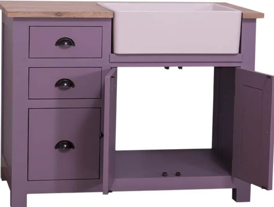 Casa Padrino Landhausstil Spülenschrank mit 2 Türen und 3 Schubladen Lila / Naturfarben 118 x 65 x H. 90 cm - Spültisch im Landhausstil