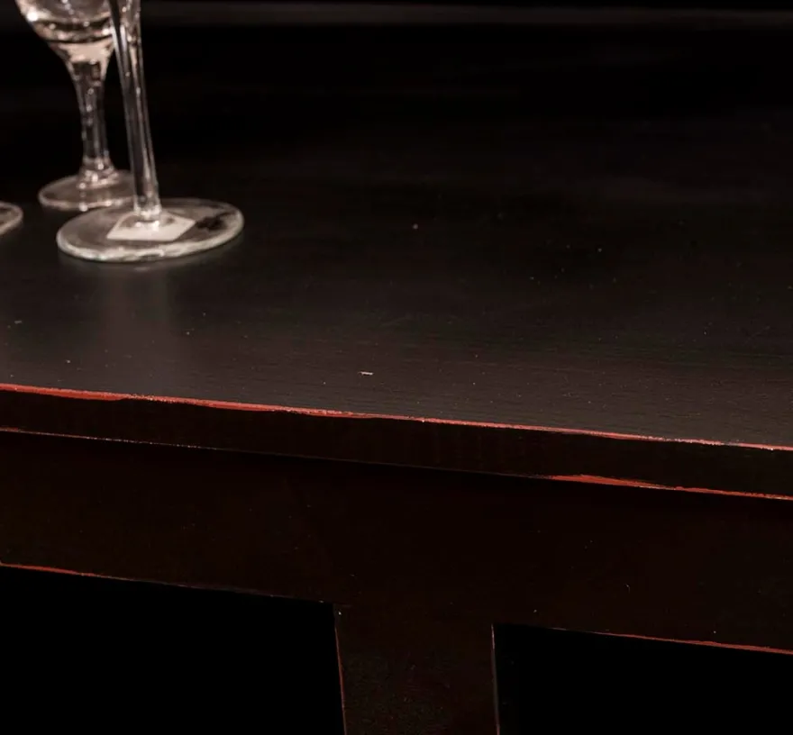 Casa Padrino Landhausstil Thekenschrank Antik Schwarz / Naturfarben 240 x 65 x H. 107 cm - Ladentheke mit Schubladen und Ablagefächer