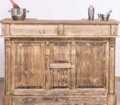 Casa Padrino Landhausstil Theke Braun 150 x 65 x H. 107 cm - Massivholz Thekentisch mit Tür und 2 Schubladen - Barmöbel im Landhausstil