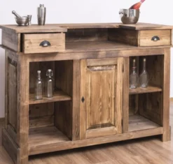 Casa Padrino Landhausstil Theke Braun 150 x 65 x H. 107 cm - Massivholz Thekentisch mit Tür und 2 Schubladen - Barmöbel im Landhausstil