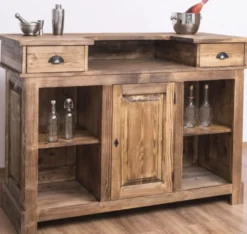 Casa Padrino Landhausstil Theke Braun 150 x 65 x H. 107 cm - Massivholz Thekentisch mit Tür und 2 Schubladen - Barmöbel im Landhausstil