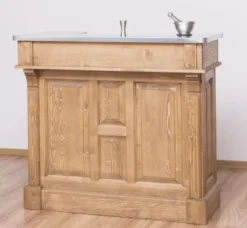 Casa Padrino Landhausstil Theke Naturfarben / Silber 120 x 65 x H. 107 cm - Massivholz Thekentisch mit verzinkter Tischplatte - Barmöbel im Landhausstil