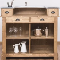 Casa Padrino Landhausstil Theke Naturfarben / Silber 120 x 65 x H. 107 cm - Massivholz Thekentisch mit verzinkter Tischplatte - Barmöbel im Landhausstil